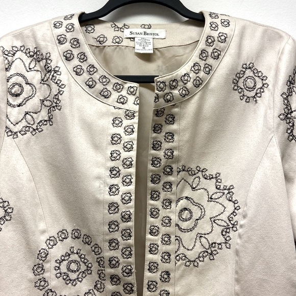 Vintage Susan Bristol | Embroidered Blazer 3/4 Sleeves‎ Floral Cream/Black M - Picture 6 of 15